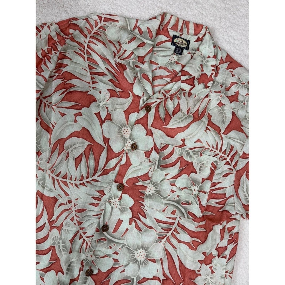 Vintage Tommy Bahama Mens M Red Linen Tropical Floral Camp Shirt Short Sleeve